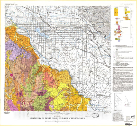 Map : Geologic map of the Owyhee County, Idaho, west of longitude 116 degrees W, 1981 Cartography Wall Art :