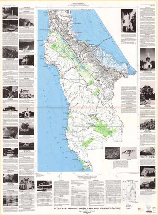 Map : Geologic, scenic, and historic points of interest in San Mateo County, California, 1982 Cartography Wall Art :