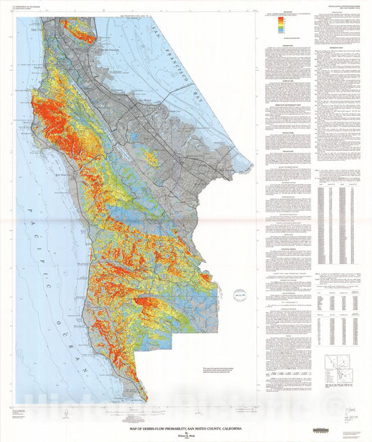 Map : Map of debris-flow probability, San Mateo County, California, 1992 Cartography Wall Art :
