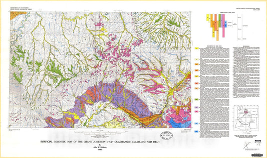Map : Surficial geologic map of the Grand Junction one degree x two degrees quadrangle, Colorado and Utah, one98one Cartography Wall Art :