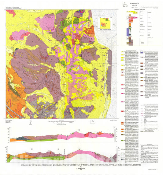 Map : Geologic map of the Mount Richthofen quadrangle and the western part of the Fall River Pass quadrangle, Grand and Jackson Counties, Colorado, 1981 Cartography Wall Art :