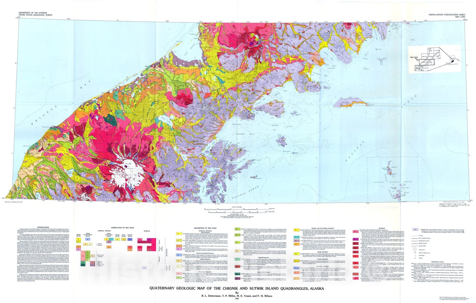 Map : Quaternary geologic map of the Chignik and Sutwik Island quadrangles, Alaska, 1981 Cartography Wall Art :