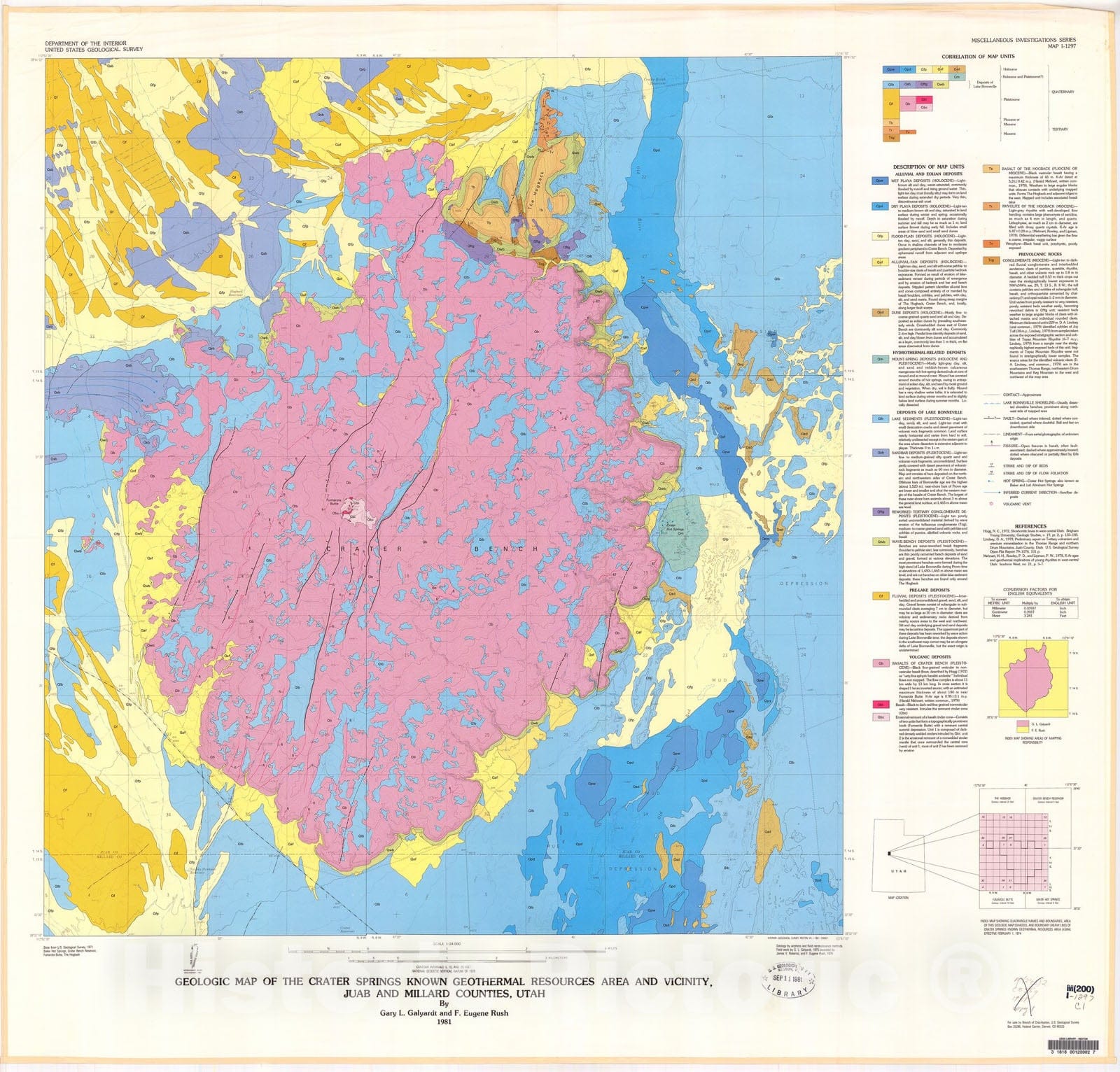 Map : Geologic map of the Crater Springs known geothermal resources area and vicinity, Juab and Millard Counties, Utah, 1981 Cartography Wall Art :