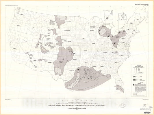 Map : Solution mining and subsidence in evaporite rocks in the United States, 1981 Cartography Wall Art :