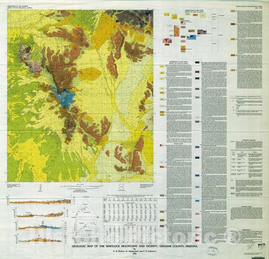 Map : Geologic map of the Whitlock Mountains and vicinity, Graham County, Arizona, 1981 Cartography Wall Art :