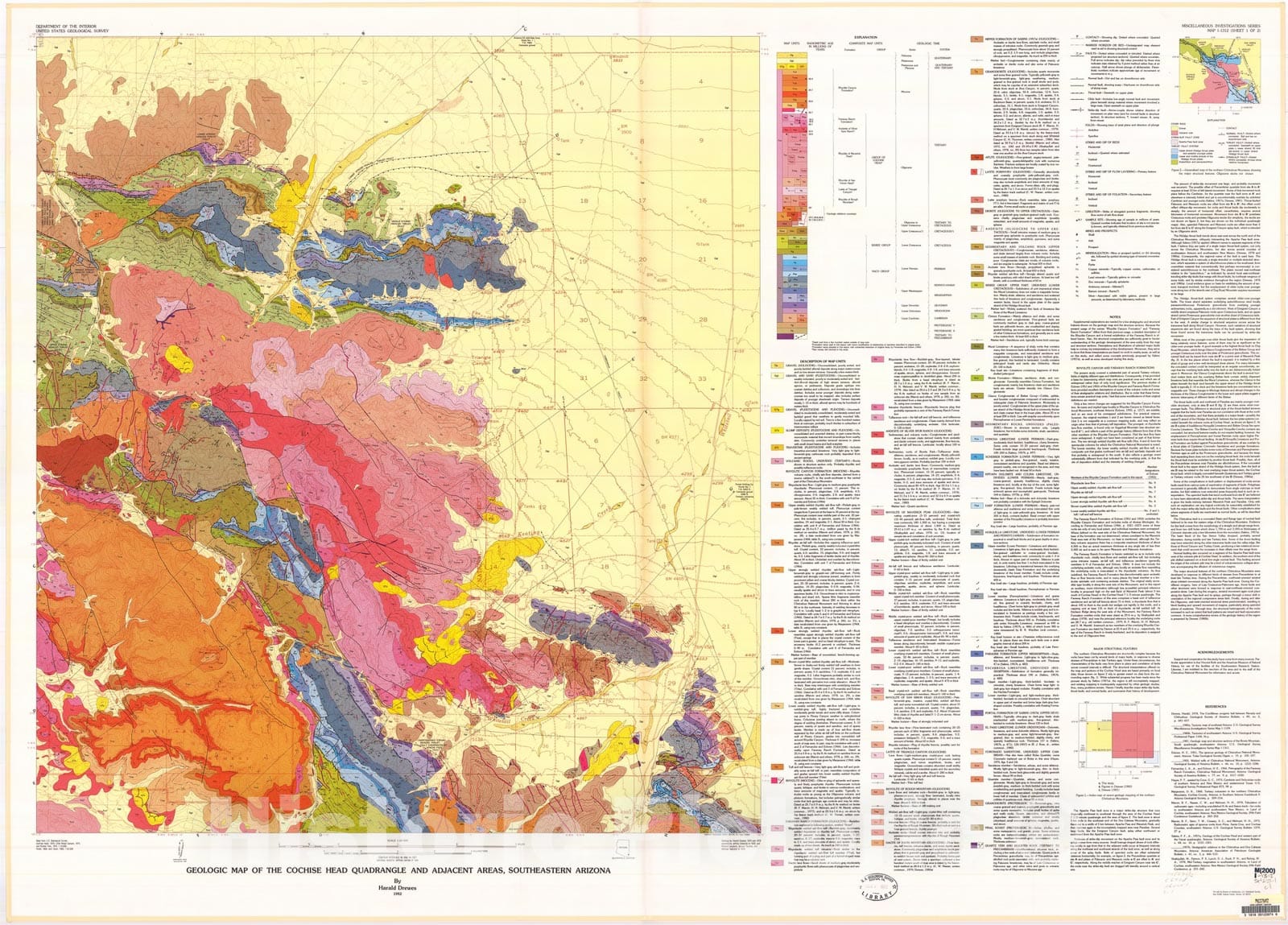 Map : Geologic map and sections of the Cochise Head quadrangle and adjacent areas, southeastern Arizona, 1982 Cartography Wall Art :
