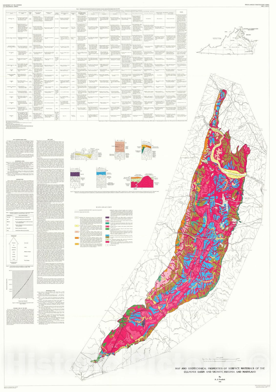 Map : Map and geotechnical properties of surface materials of the Culpeper basin, Virginia and Maryland, 1985 Cartography Wall Art :