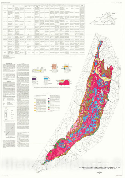 Map : Map and geotechnical properties of surface materials of the Culpeper basin, Virginia and Maryland, 1985 Cartography Wall Art :