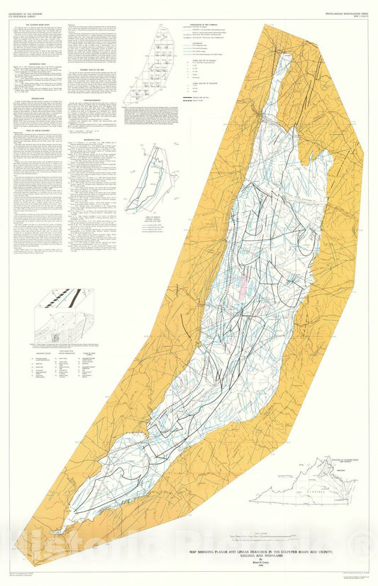 Map : Map showing planar and linear features in the Culpeper basin, Virginia and Maryland, 1984 Cartography Wall Art :