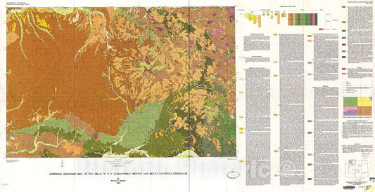 Map : Surficial geologic map of the Craig one/2 degree x one degrees quadrangle, Moffat and Routt Counties, Colorado, one982 Cartography Wall Art :