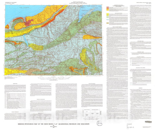 Map : Mineral resources map of the Iron River one degree x two degrees quadrangle, Michigan and Wisconsin, one985 Cartography Wall Art :