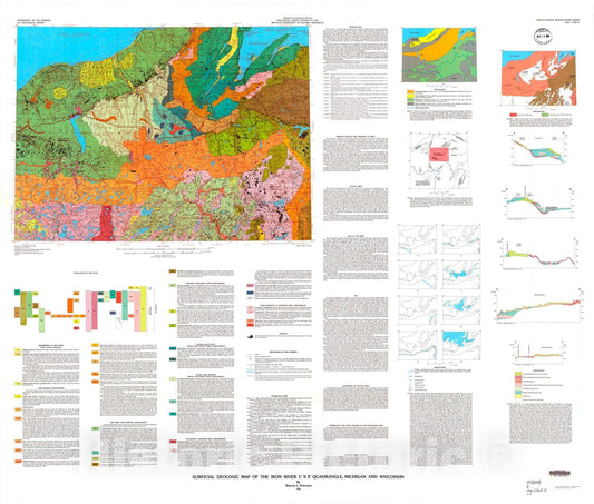 Map : Surficial geologic map of the Iron River one degree x two degrees quadrangle, Michigan and Wisconsin, one985 Cartography Wall Art :