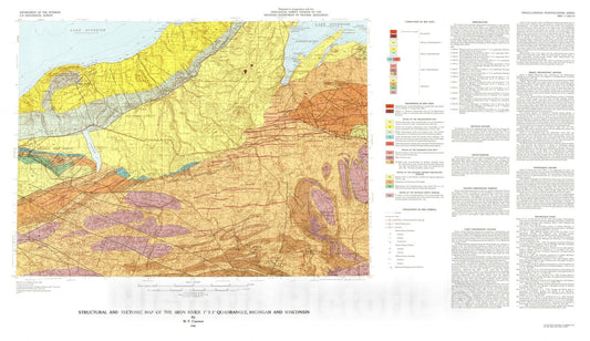 Map : Structural and tectonic map of the Iron River one degree x two degrees quadrangle, Michigan and Wisconsin, one986 Cartography Wall Art :