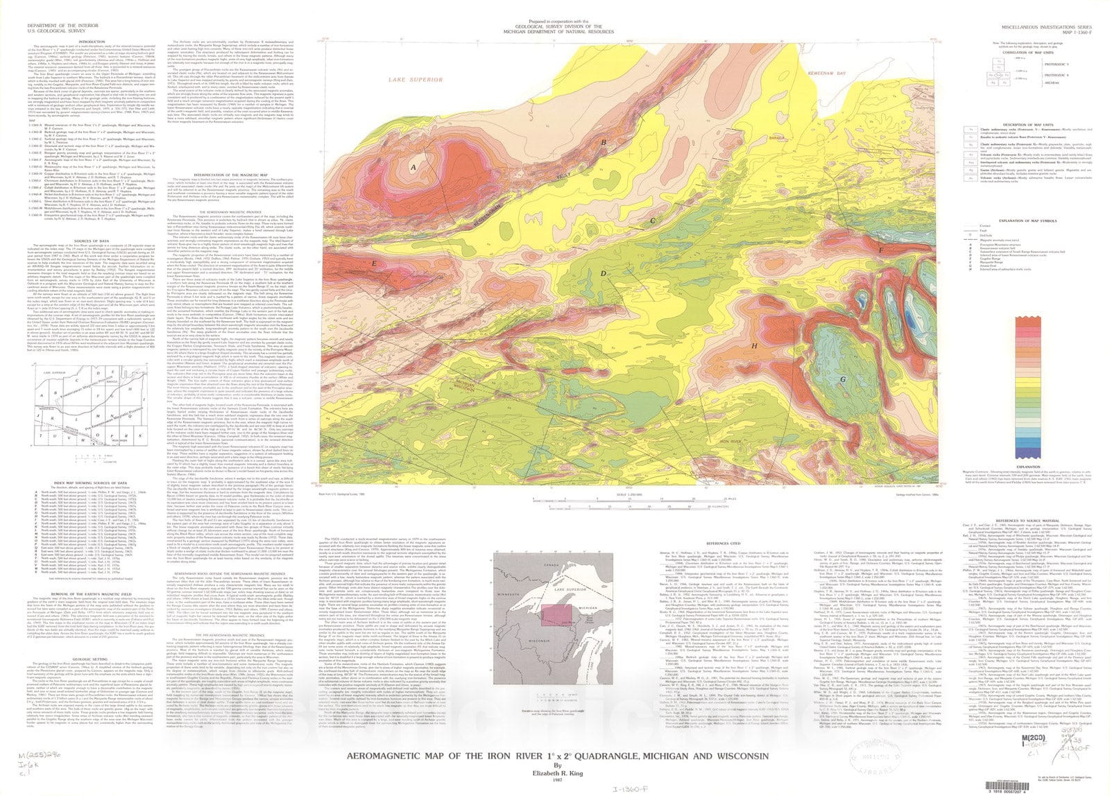 Map : Aeromagnetic map of the Iron River one degree x two degrees quadrangle, Michigan and Wisconsin, one987 Cartography Wall Art :