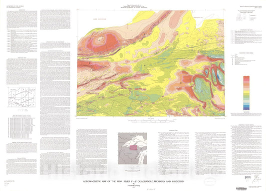 Map : Aeromagnetic map of the Iron River one degree x two degrees quadrangle, Michigan and Wisconsin, one987 Cartography Wall Art :