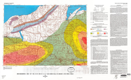 Map : Metamorphic map of the Iron River one degree x two degrees quadrangle, Michigan and Wisconsin, one986 Cartography Wall Art :
