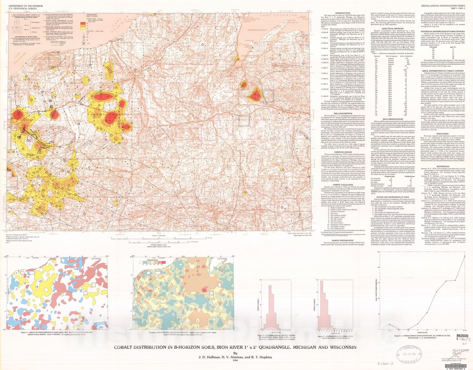 Map : Cobalt distribution in B-horizon soils, Iron River one degree x two degrees quadrangle, Michigan and Wisconsin, one984 Cartography Wall Art :