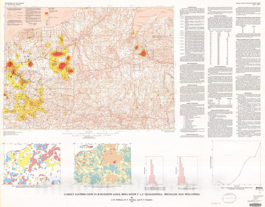 Map : Cobalt distribution in B-horizon soils, Iron River one degree x two degrees quadrangle, Michigan and Wisconsin, one984 Cartography Wall Art :