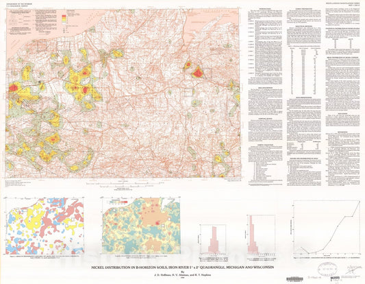 Map : Nickel distribution in B-horizon soils, Iron River one degree x two degrees quadrangle, Michigan and Wisconsin, one984 Cartography Wall Art :