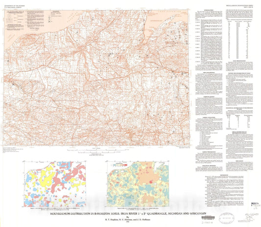 Map : Molybdenum distribution in B-horizon soils, Iron River one degree x two degrees quadrangle, Michigan and Wisconsin, one984 Cartography Wall Art :