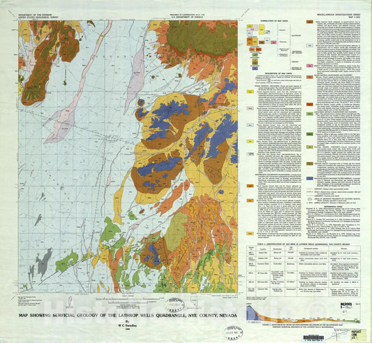Map : Map showing surficial geology of the Lathrop Wells quadrangle, Nye County, Nevada, 1983 Cartography Wall Art :