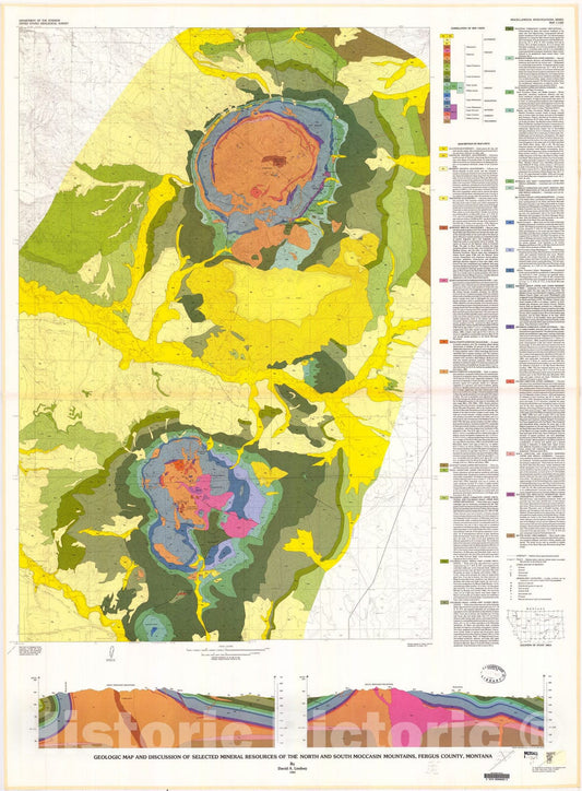 Map : Geologic map and discussion of selected mineral resources of the north and south Moccasin Mountains, Fergus County, Montana, 1982 Cartography Wall Art :
