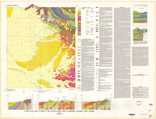 Map : Geologic map and sections of the Bowie Mountain South quadrangle, Cochise County, Arizona, 1981 Cartography Wall Art :