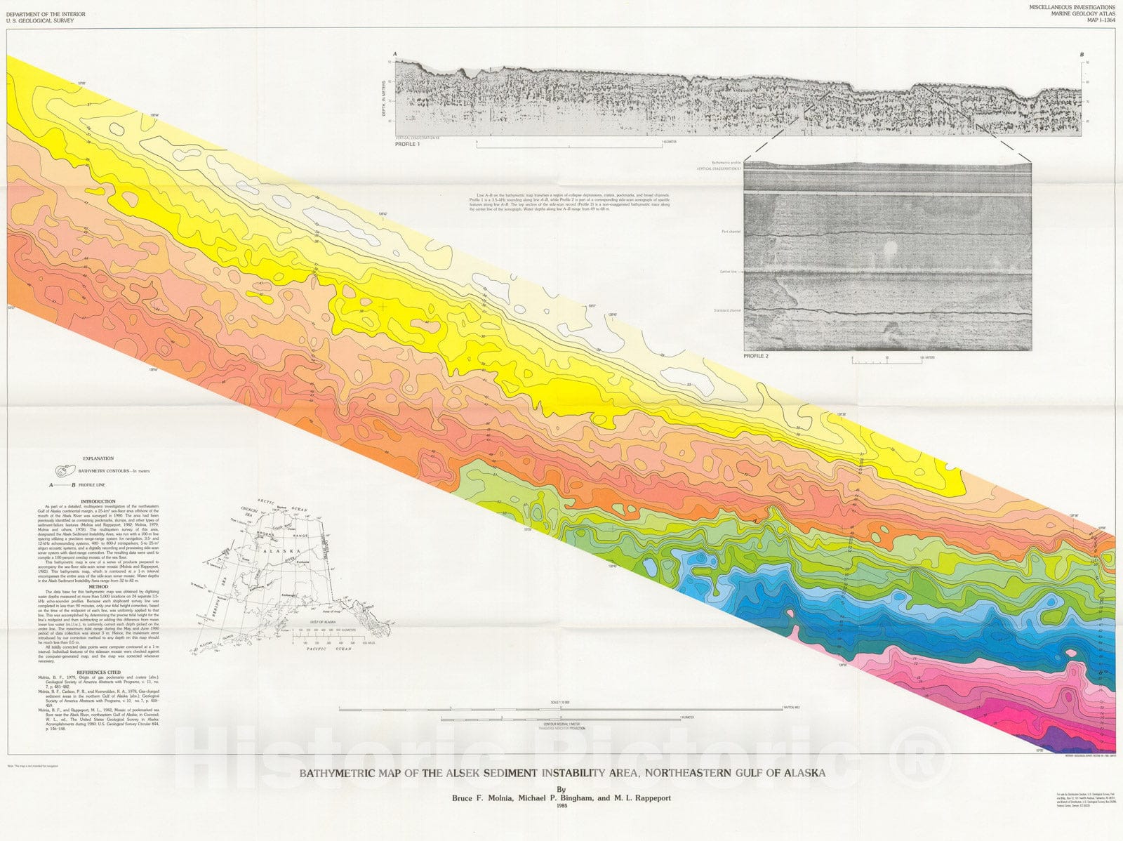 Map : Bathymetric map of the Alsek sediment instability area, northeastern Gulf of Alaska, 1985 Cartography Wall Art :