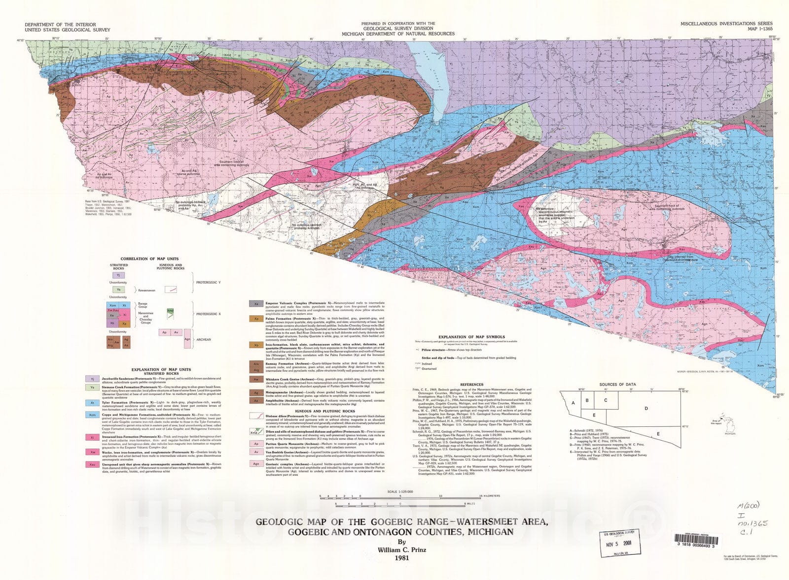 Map : Geologic map of the Gogebic Range-Watersmeet area, Gogebic and Ontonagon Counties, Michigan, 1981 Cartography Wall Art :