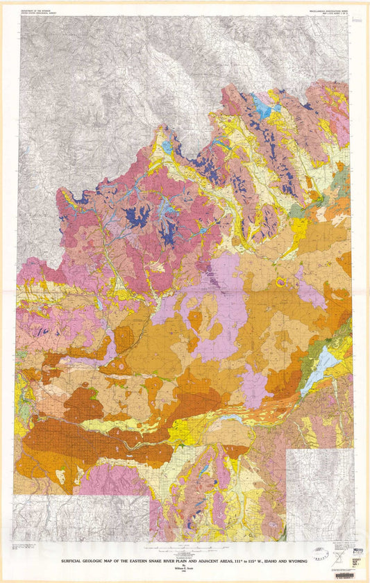 Map : Surficial geologic map of the eastern Snake River plain and adjacent areas, 111 degree x 115 degree W., Idaho and Wyoming, 1982 Cartography Wall Art :