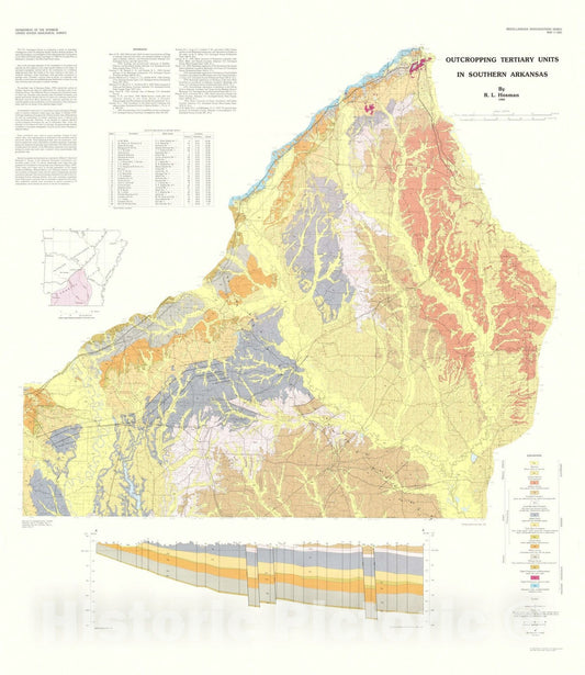 Map : Outcropping Tertiary units in southern Arkansas, 1982 Cartography Wall Art :
