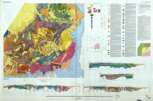 Map : Geologic map, tectonic map and structure sections of the Muddy and northern Black Mountains, Clark County, Nevada, 1983 Cartography Wall Art :