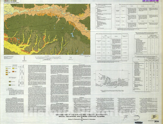 Map : Geologic map of the La Place and Tuskegee quadrangles, Macon, Tallapoosa, and Elmore Counties, Alabama, 1982 Cartography Wall Art :