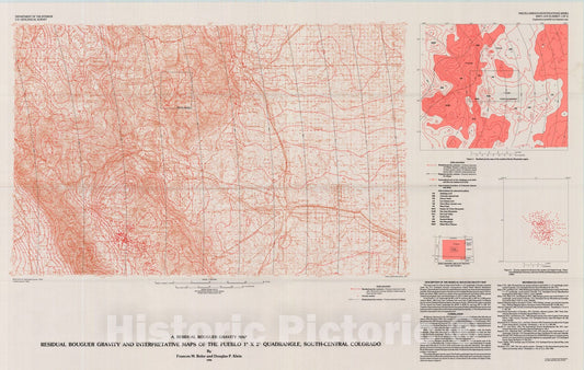 Map : Residual Bouguer gravity and interpretive maps of the Pueblo one degree x two degrees quadrangle, south-central Colorado, one990 Cartography Wall Art :