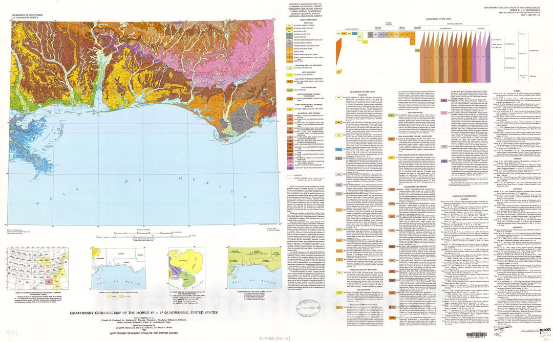 Map : Quaternary geologic map of the Mobile four degrees x six degrees quadrangle, United States, 1988 Cartography Wall Art :