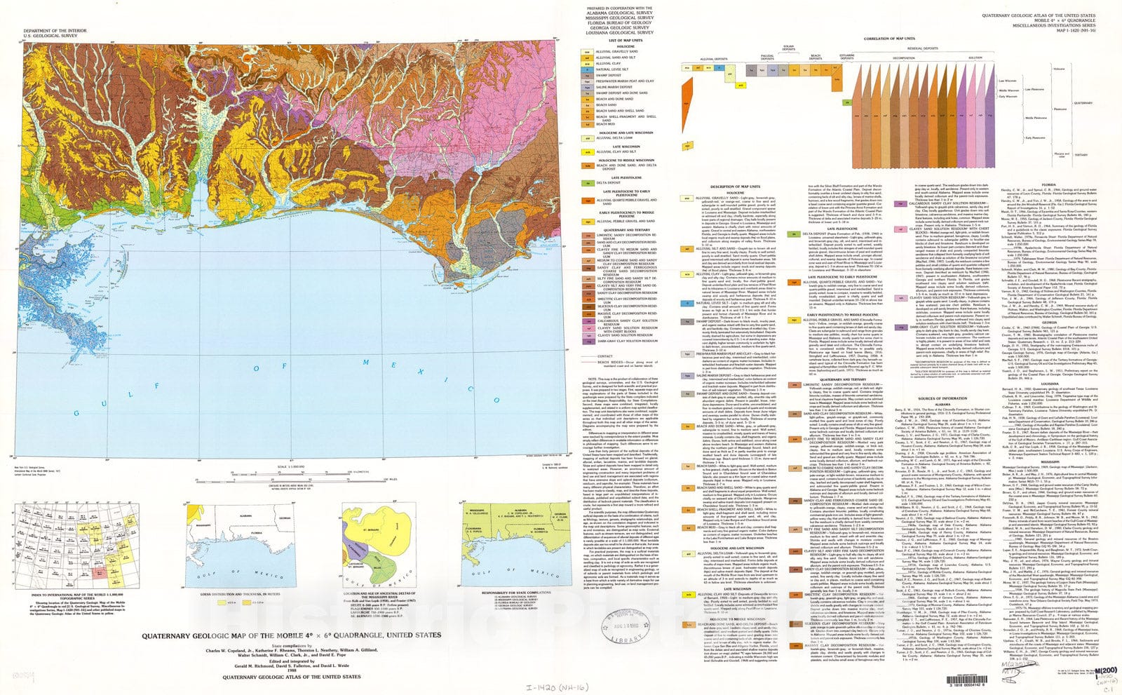 Map : Quaternary geologic map of the Mobile four degrees x six degrees quadrangle, United States, 1988 Cartography Wall Art :