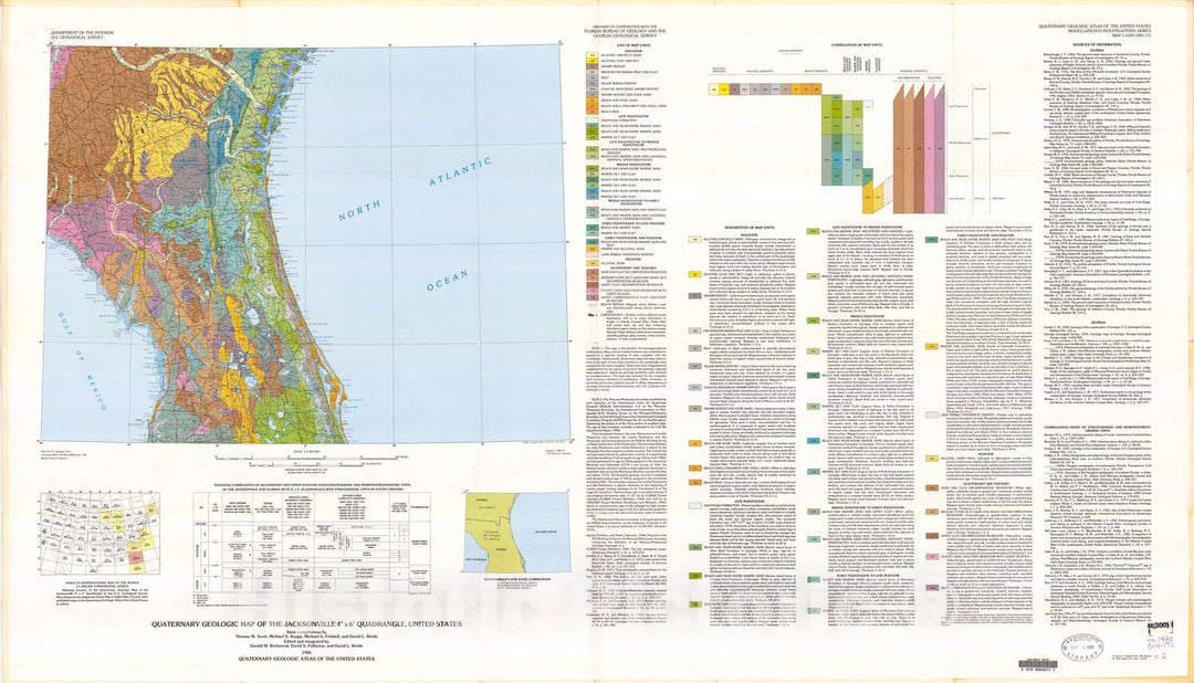 Map : Quaternary geologic map of the Jacksonville four degrees x six degrees quadrangle, United States, 198six Cartography Wall Art :