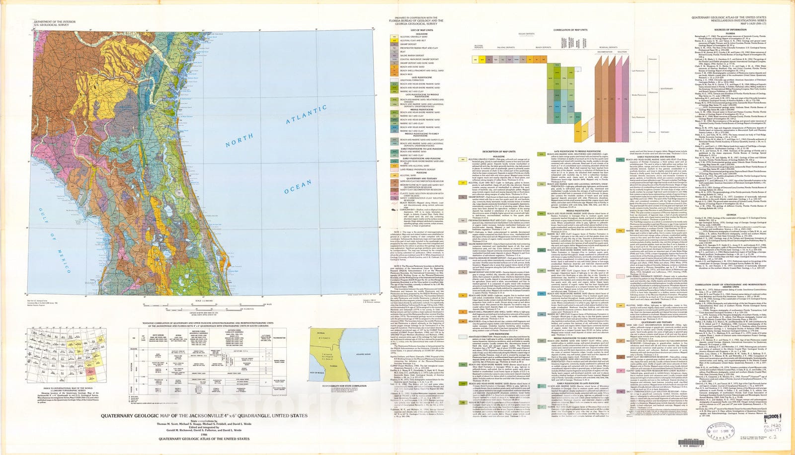 Map : Quaternary geologic map of the Jacksonville four degrees x six degrees quadrangle, United States, 198six Cartography Wall Art :