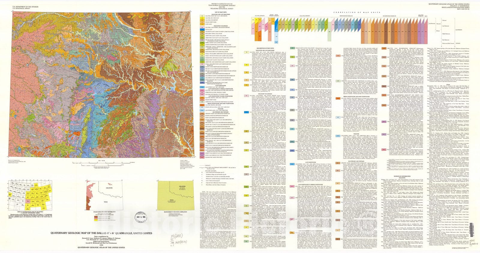 Map : Quaternary geologic map of the Dallas four degrees x six degrees quadrangle, United States, 199four Cartography Wall Art :