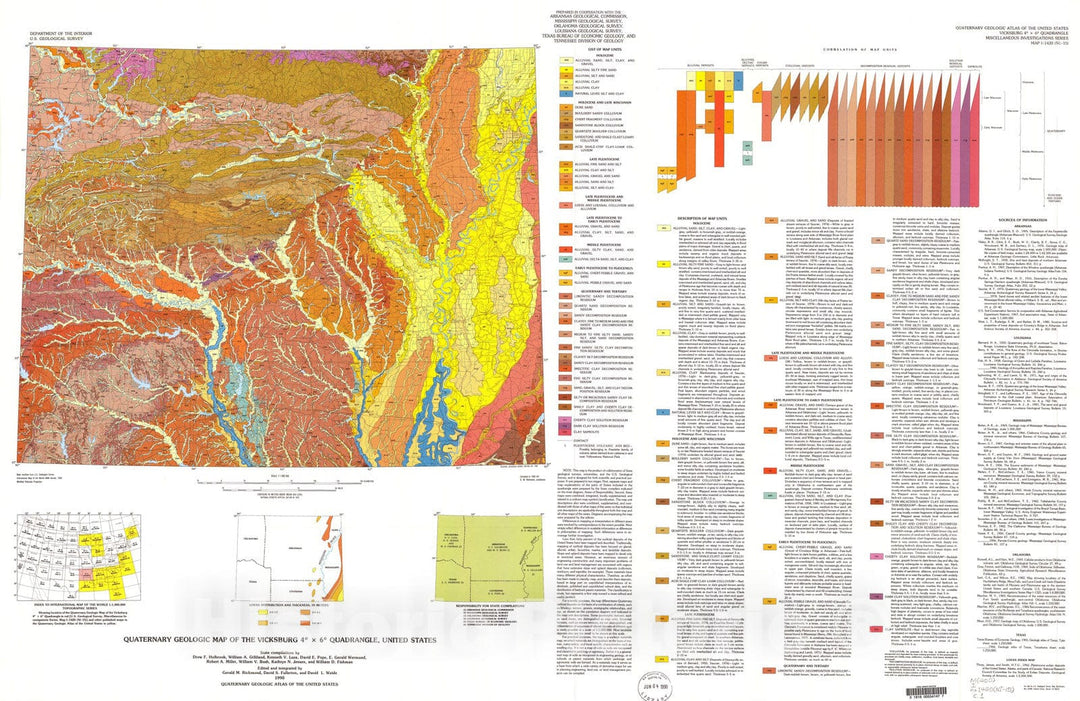 Map : Quaternary geologic map of the Vicksburg four degrees x six degrees quadrangle, United States, 1990 Cartography Wall Art :