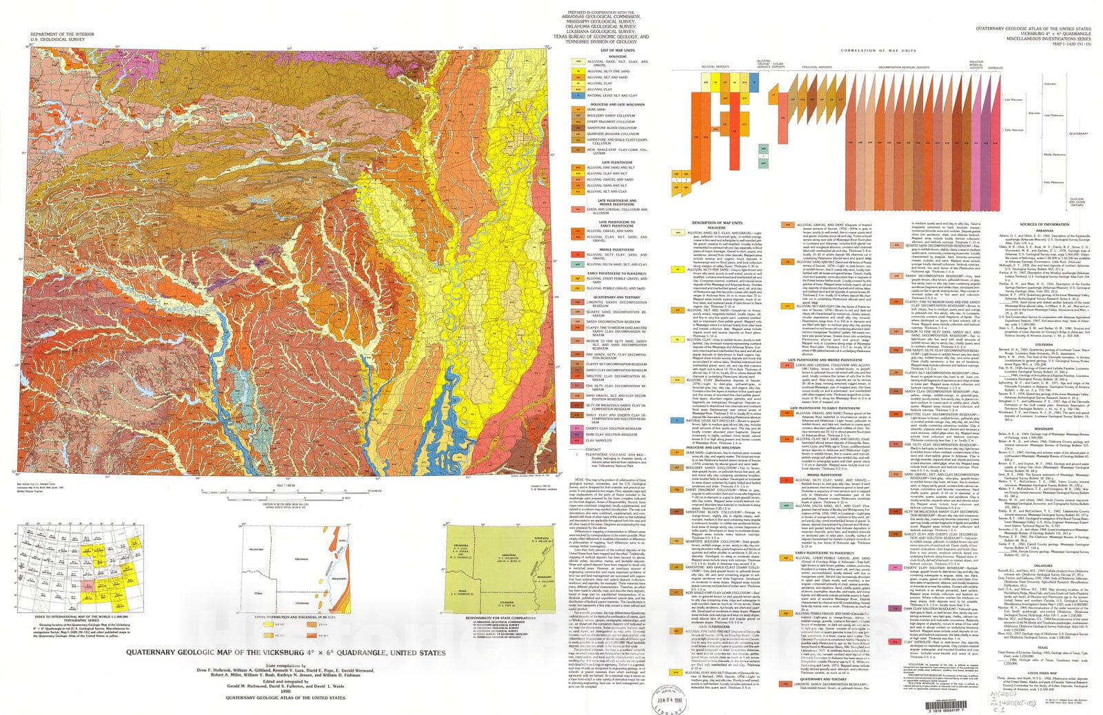 Map : Quaternary geologic map of the Vicksburg four degrees x six degrees quadrangle, United States, 1990 Cartography Wall Art :