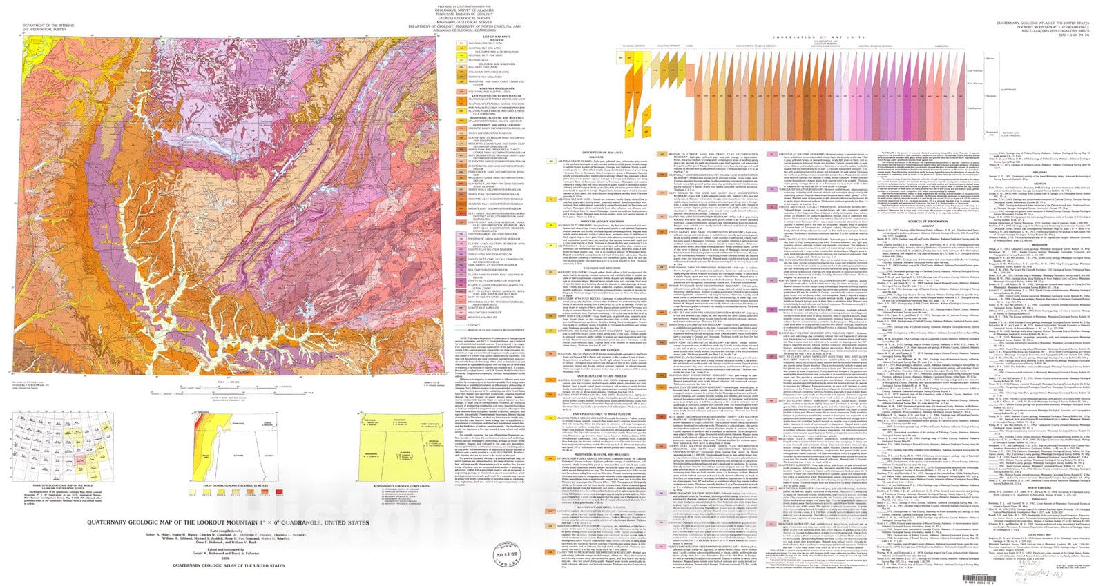 Map : Quaternary geologic map of the Lookout Mountain four degrees x six degrees quadrangle, United States, 1988 Cartography Wall Art :