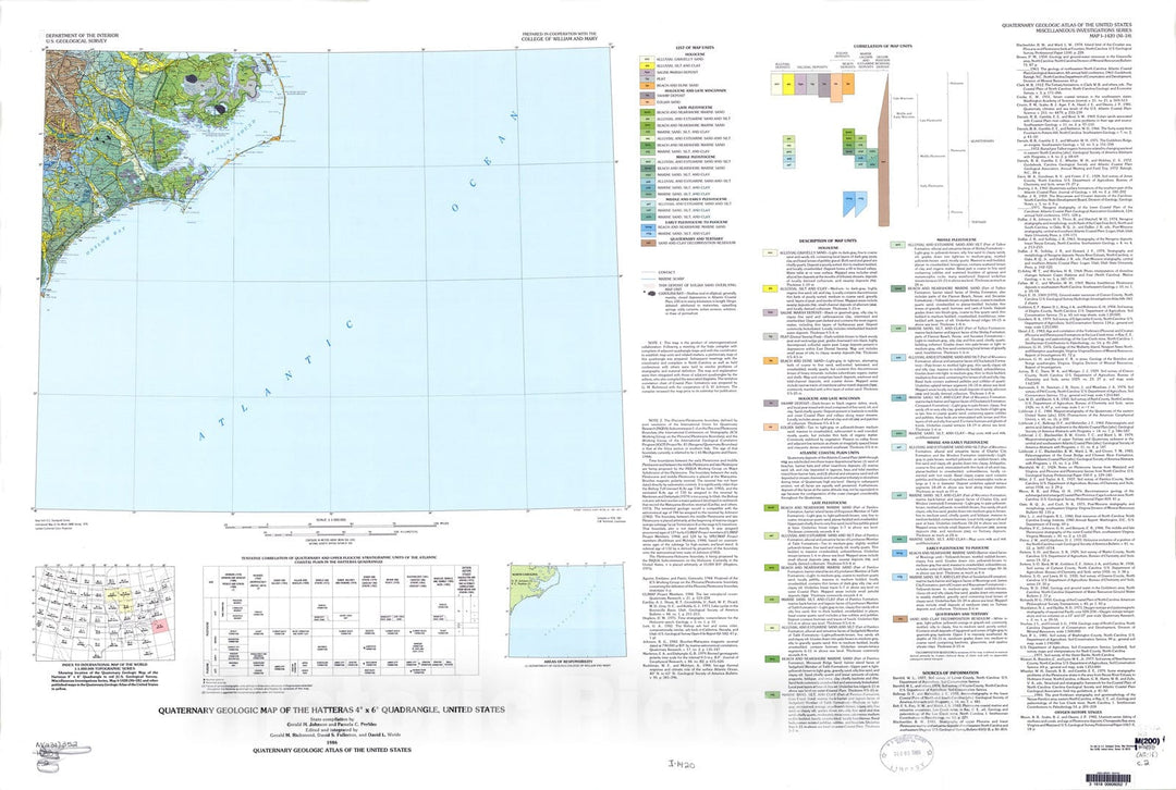 Map : Quaternary geologic map of the Hatteras four degrees x six degrees quadrangle, United States, 198six Cartography Wall Art :