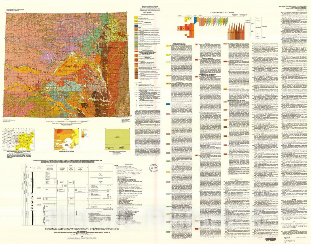 Map : Quaternary geologic map of the Wichita four degrees X six degrees quadrangle, United States, 1993 Cartography Wall Art :
