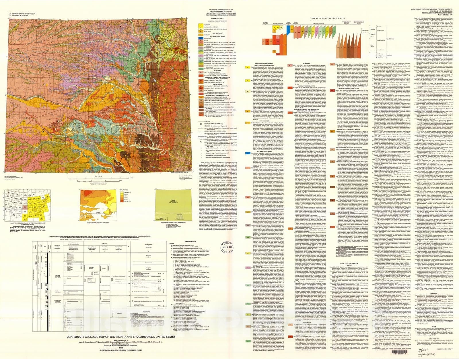 Map : Quaternary geologic map of the Wichita four degrees X six degrees quadrangle, United States, 1993 Cartography Wall Art :