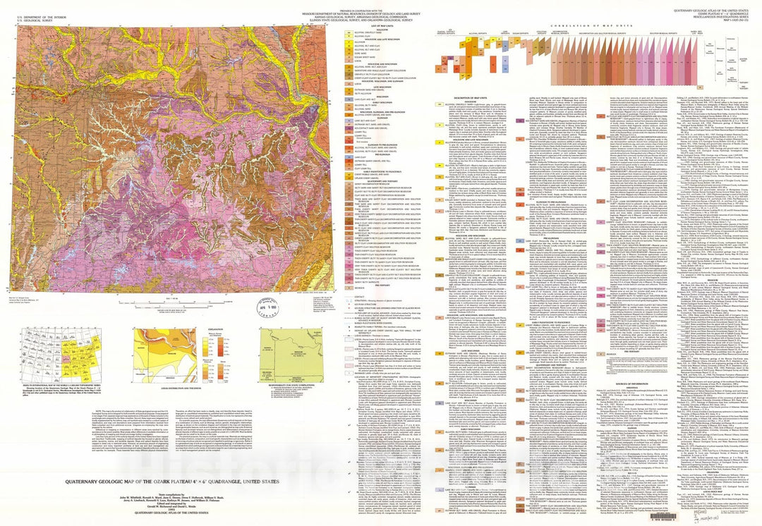 Map : Quaternary geologic map of the Ozark Plateau four degrees x six degrees quadrangle, United States, 1993 Cartography Wall Art :