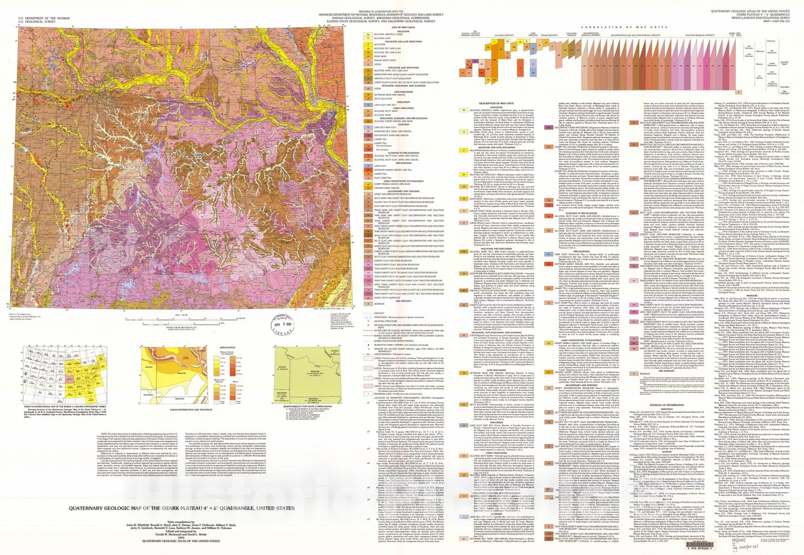 Map : Quaternary geologic map of the Ozark Plateau four degrees x six degrees quadrangle, United States, 1993 Cartography Wall Art :