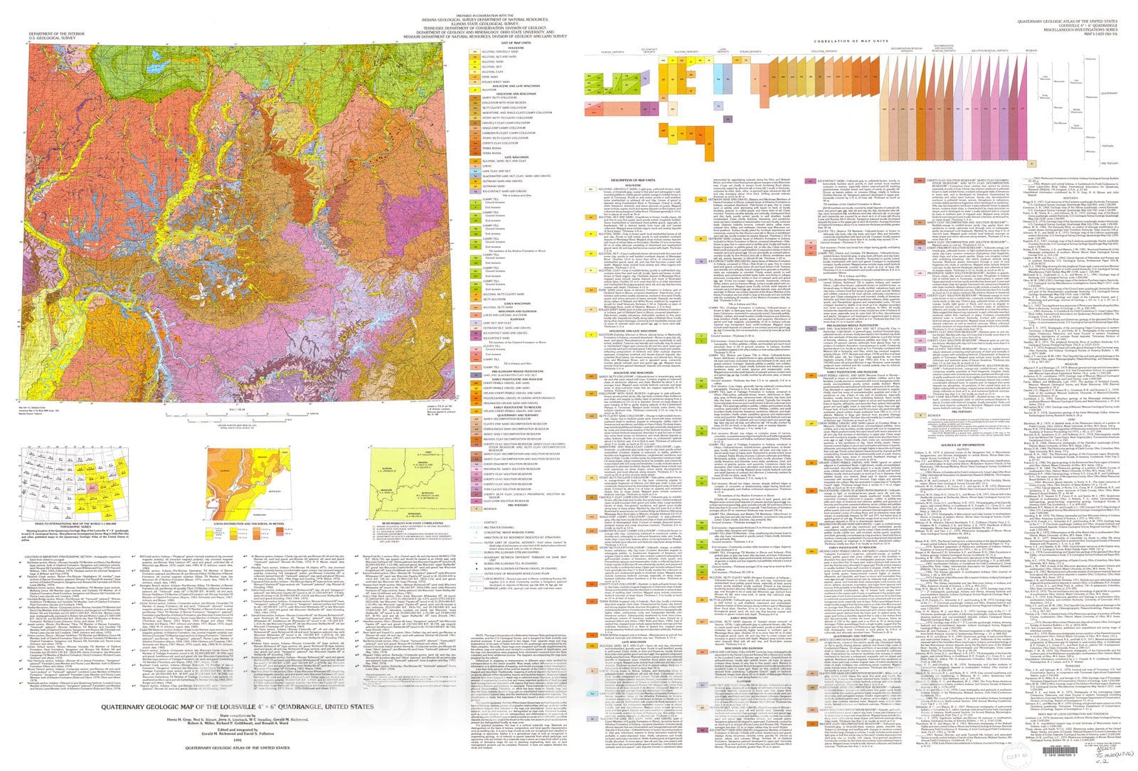 Map : Quaternary geologic map of the Louisville four degrees x six degrees quadrangle, United States, 1991 Cartography Wall Art :