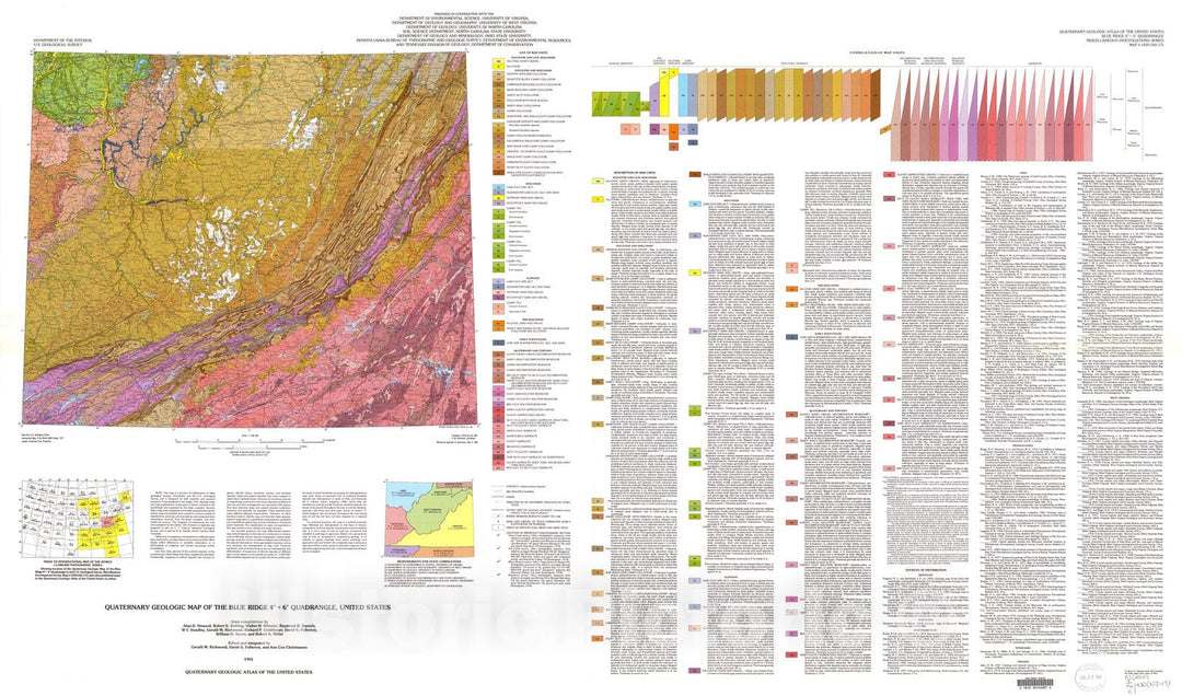 Map : Quaternary geologic map of the Blue Ridge four degrees x six degrees quadrangle, United States, 1991 Cartography Wall Art :