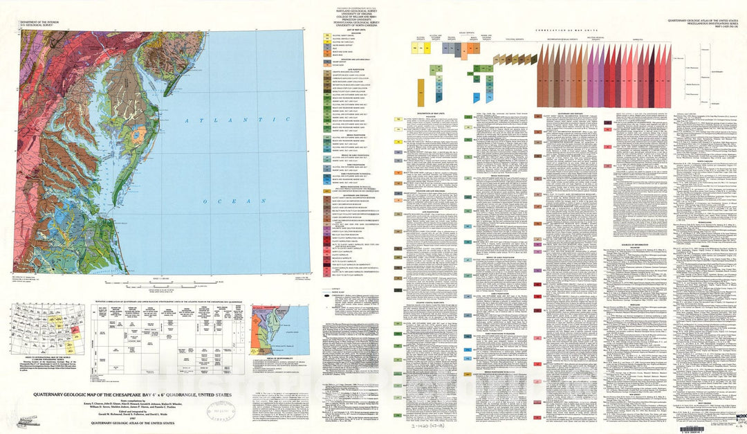 Map : Quaternary geologic map of the Chesapeake Bay four degrees x six degrees quadrangle, United States, 1987 Cartography Wall Art :